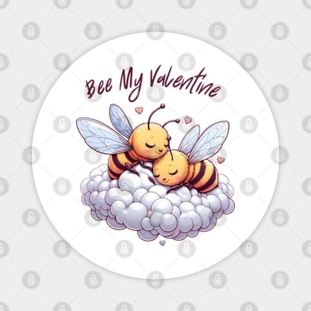 couple of bees embracing on a cloud, Bee My Valentine Magnet by StyleTops